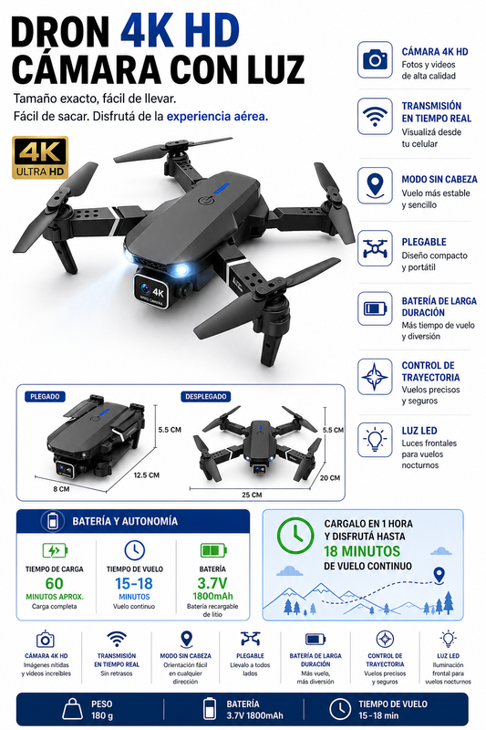 DRON 4K HD CAMARA CON LUZ