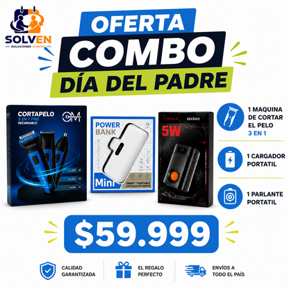 OFERTA DÍA DEL PADRE cortapelo 3 en 1 + cargador portatil + parlante portatil